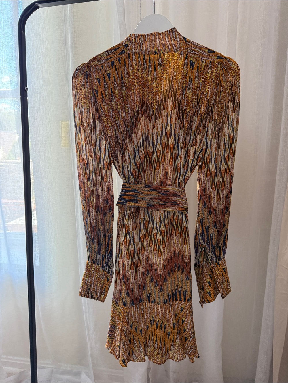 Alexis Multicolor Ikat-Print Long Sleeve Dress in Mustard and Brown - Picture 5 of 9
